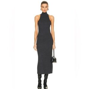 NWT TOTÊME Ribbed Neck Dark Gray Wool Midi Dress Size XS